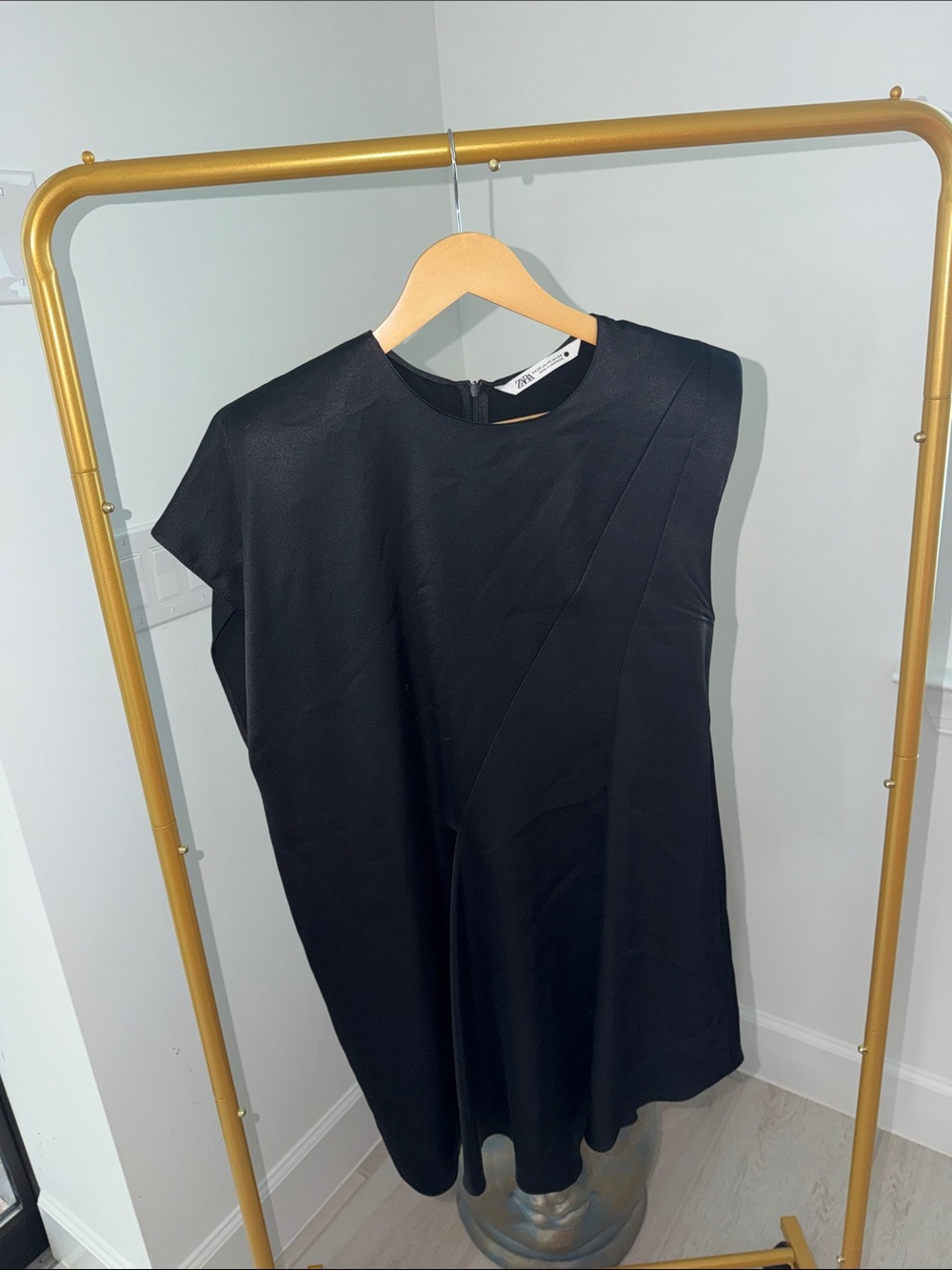 ZARA Asymmetrical Black Cap-Sleeve Dress